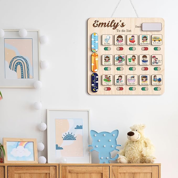 Wooden Chore Chart for Kids Visual Schedule, Routine Chart for Kids, Morning Bedtime Routine Chart for Toddlers Ages 2-4, Daily Kids Schedule Board for Home (14) - Image 8