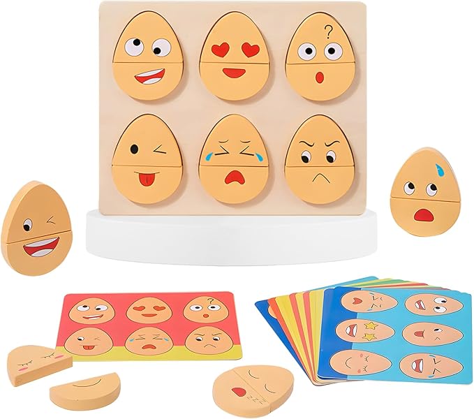Montessori Toys for 3+ Year Old, Wooden Facial Expressions Sorting Toys for Kids, Wooden Expression Matching Puzzle Block Game Preschool Educational Toys Gifts Stocking Stuffers for Kids (32 Pcs) by YunHeXinQiaoToysFactory