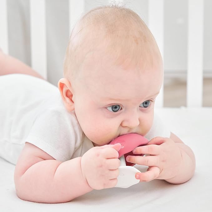 Baby Teething Toys for 3-12 Months+,Silicone Mombella Baby Teether,Soft & Easy to Grasp for Teething Relief,Safe & Comfortable Teether Toys for Sucking Needs,BPA Free (Pink Red)
