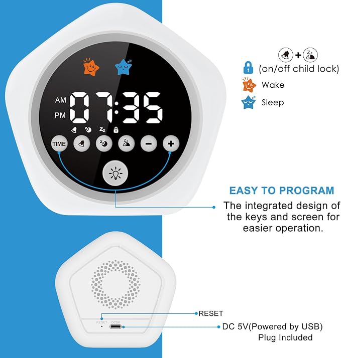 Kids Alarm Clock, Ok to Wake Clock for Kids, Toddler Sleep Training Alarm Clock with Red Green Light, Teaches Time Management & Bedtime Routine, Perfect Clock Gift for Kids - Image 6