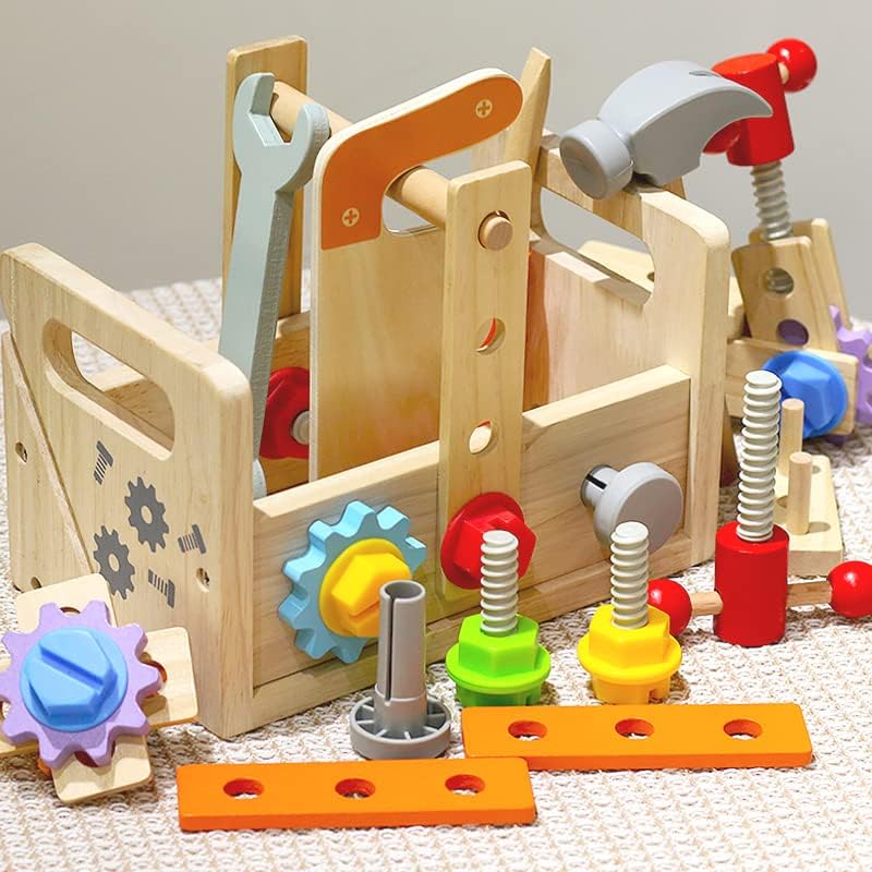 Practical Life Wooden Twisting On and Off Screws Bolts Screw Driver Nuts Bolt Tool kit Box Pincer Grip Grasp Educational STEM Construction Toy for Boy Girl 3 4 5 6 7 Years Old Gift - Image 6