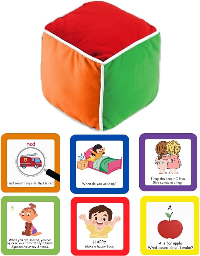 Thought-Spot Play & Learn Cube | Roll and Play Game for Toddlers | First Educational Game Ages 18+| Teaches Colors, Numbers, Letters, Emotions | Soft Cube with Activity Cards | Speech Therapy by PositiveParening