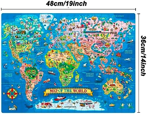 200 Pieces World Map Jigsaw Puzzle for Kids Ages 4-8, Environmental Recyclable Cardboard, Portable, Hand-Eye Coordination, Spark Educational Conversations - Image 2