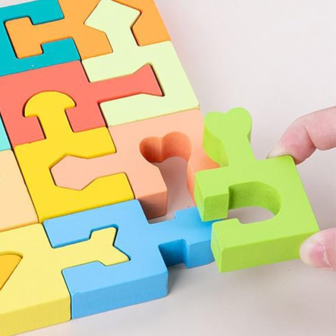Puzzles for Kids - Wooden Shape Matching Puzzle, Educational Game Set, 16 Pieces | Boys Girls Ages 4-6 Home School Kindergarten Learning Cognitive Skill Development Fun Playtime
