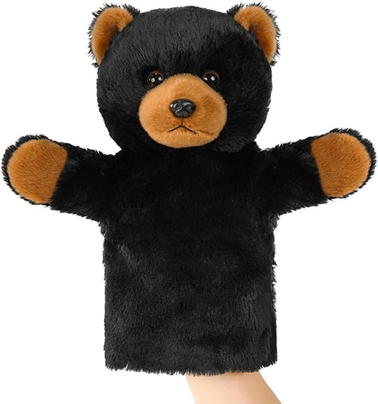 Plush Hand Puppet Toddler Sensory Learning Toy Washable Preschool Classroom Activity Supplies Creative Imaginative Play Stuffed Animal Gift Black Bear