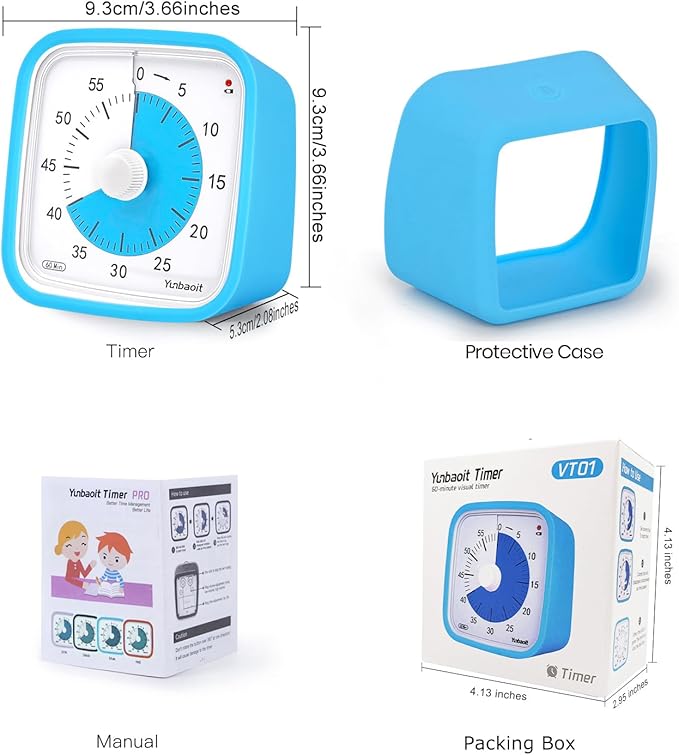 Yunbaoit Visual Timer for Kids, Silent 60-min Countdown Timer, Blue Blue - Image 7