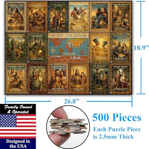 Think2Master Ancient Civilizations World History Jigsaw Puzzle 500 Pieces Large Format for 13+, Teens, Adults & Families. Great Gift. Historical Timeline & World Map. Size: 26.8” X 18.9” - Image 6