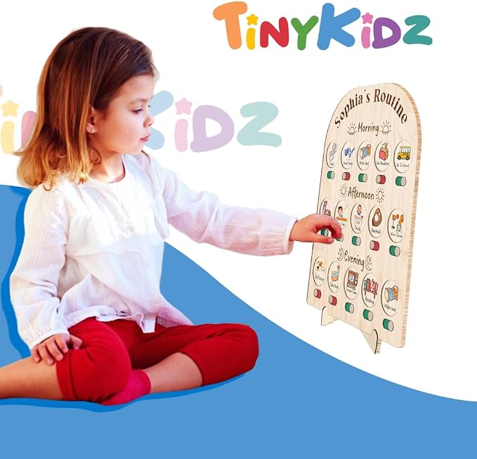 Wooden Chore Chart for Kids Visual Schedule, Routine Chart for Kids, Morning Bedtime Routine Chart for Toddlers Ages 2-4, Daily Kids Schedule Board for Home (04) - Image 3