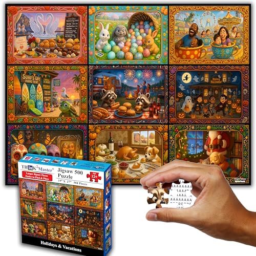 Think2Master Holiday Collage 500 Pieces Very Large Pieces Jigsaw Puzzle: 13+, Teens, Adults & Seniors. A Year of Celebration an Excellent Present for Birthdays, Christmas. Size: 26.8” X 18.9” - Image 7
