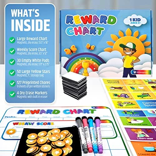 Large Magnetic Reward Chart for Kids - 127 Pre-Written Stickers (Including Potty Training) + 30 Customizable Chores - Behavior, Responsibility & Incentive Routine Star Chart for Fridge (1 Kid Version) - Image 6