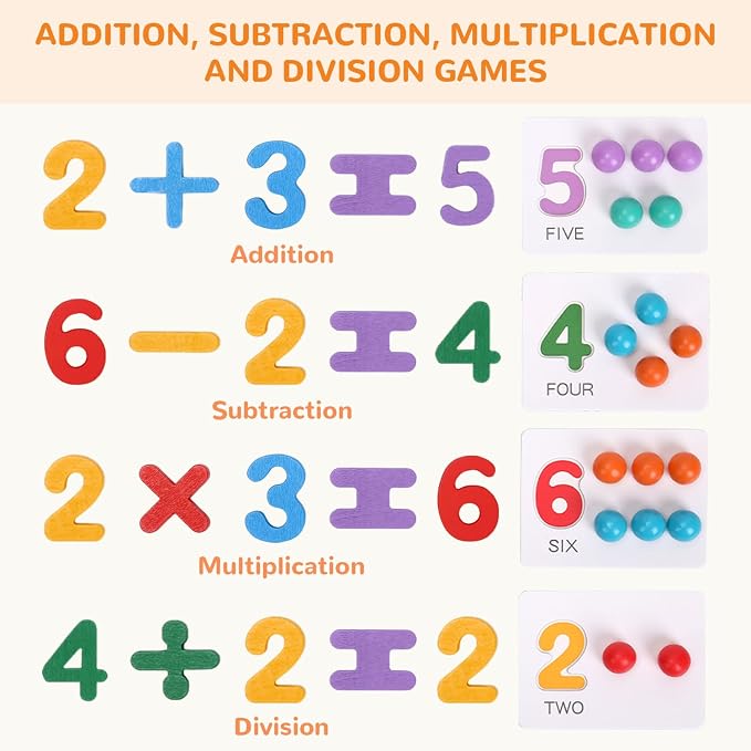Wooden Peg Board Bead Game, Montessori Arithmetic Math Toy Set - Image 3
