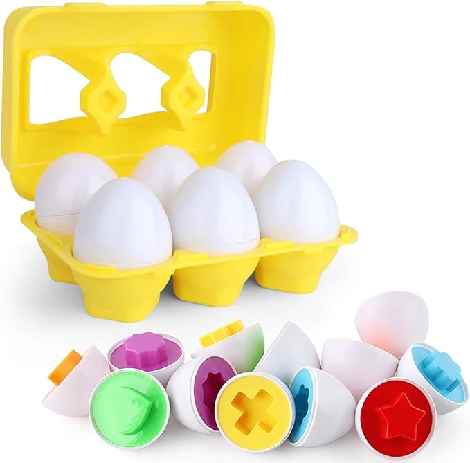 VUIYA Toddler Toys - Color Matching Egg Set - Educational Color, Shapes and Sorting Recognition Skills - Puzzle for Kid Baby Boy Girl, Easter Basket Gift (6 Eggs) by VUIYA
