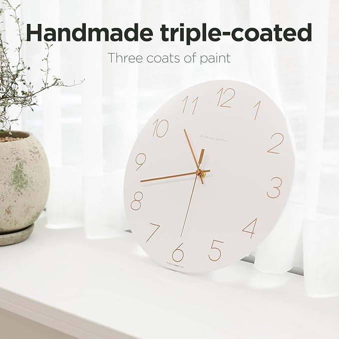 mooas Flatwood Wall Clock (Rose Gold),12" Non-Ticking Sweep Movement - Image 7