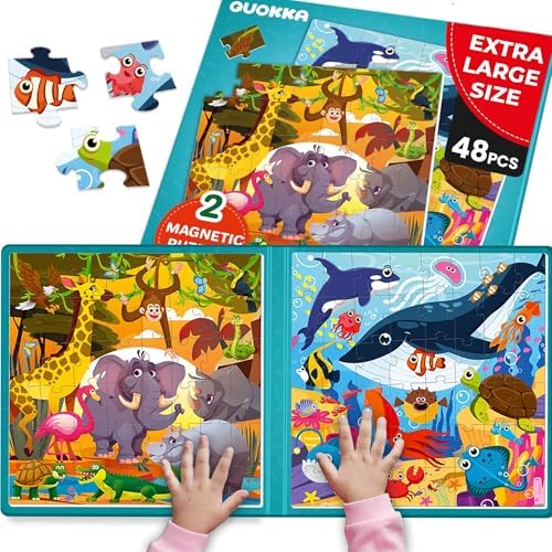Magnetic Puzzles for Toddlers 3-5 - 2x48 Pieces Travel Games for Kids 2-4 by QUOKKA
