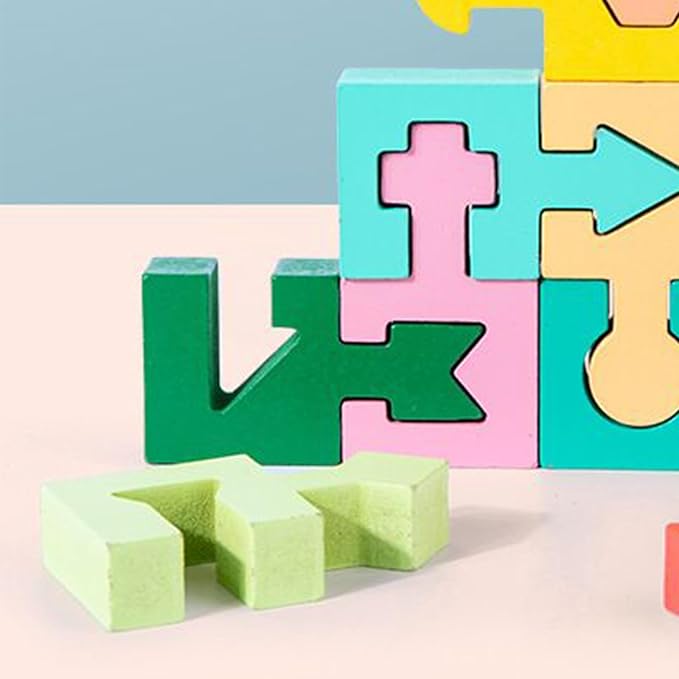 Puzzles for Kids - Wooden Shape Matching Puzzle, Educational Game Set, 16 Pieces | Boys Girls Ages 4-6 Home School Kindergarten Learning Cognitive Skill Development Fun Playtime