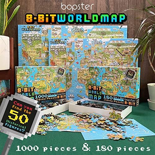 bopster 180-Piece World Map Puzzle – 8-Bit Retro Gaming Style for Kids Ages 4-8 – Find 50 Famous People – Eco-Friendly Recycled Cardboard - Image 7