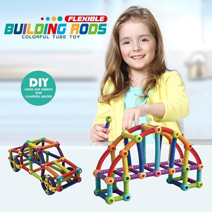 Flexible Building Stick Blocks, 128PCS Building Toys 10 Year Old Boy, Building Rods Blocks Construction Set, Montessori Educational Toy for Boys and Girls - Image 6