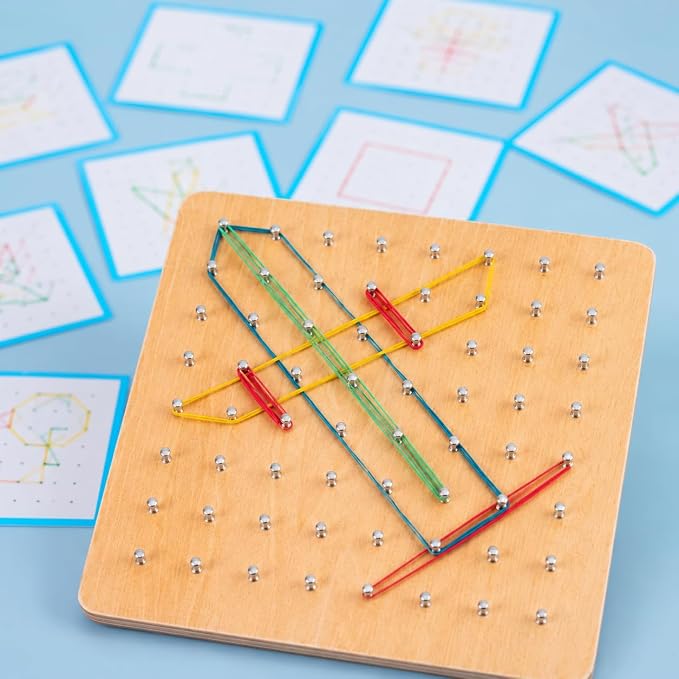 predolo 1 Piece Sensory Toys Geometric Shapes Wooden Math Development Early Learning Manipulatives Pattern Making Suitable for Preschool Classroom 18x18x3.5cm, Large Geoboard (64 pegs) - Image 3