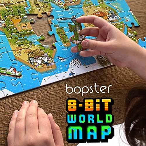 bopster 180-Piece World Map Puzzle – 8-Bit Retro Gaming Style for Kids Ages 4-8 – Find 50 Famous People – Eco-Friendly Recycled Cardboard - Image 2