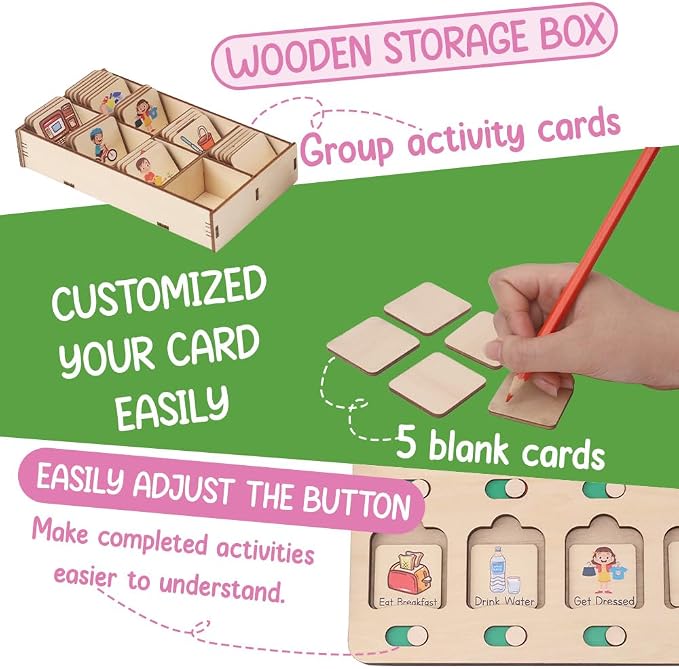 TinyKidz Wooden Chore Chart For Kids Visual Schedule, Routine Chart For Toddlers Ages 2-4, Daily Kids Schedule Board For Home (03) - Image 5