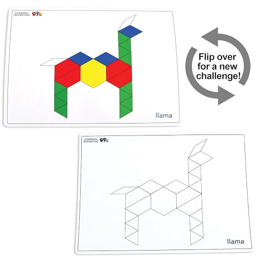 LEARNING ADVANTAGE Pattern Block Cards - Set of 20 Double-Sided Cards - Early Geometry for Kids - Teach Creativity, Sequencing and Patterning - Image 2