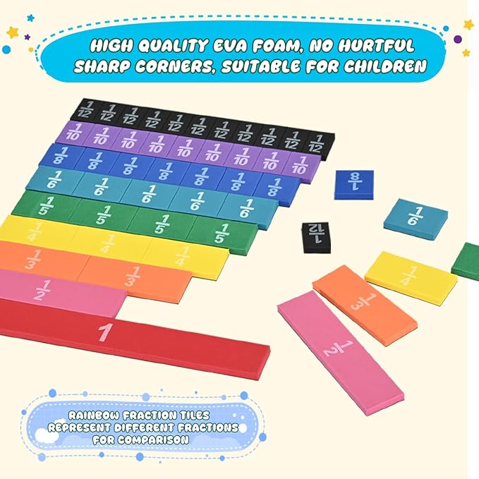 6 Sets Magnetic Fraction Tiles for Classroom EVA Foam Manipulatives CCSS, STEM, ASTM Rainbow Fraction Tiles Math Learning Manipulatives Set Fraction Bars for Preschool Elementary School - Image 4