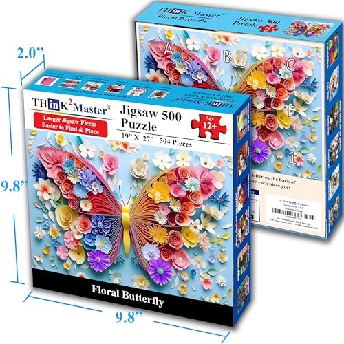 Think2Master Colorful Vibrant Flower Butterfly 500 Pieces Large Format Jigsaw Puzzle: 13+, Teens, Adults & Families. Paper Art High Resolution. Great Gift. Size: 26.8” X 18.9” - Image 5