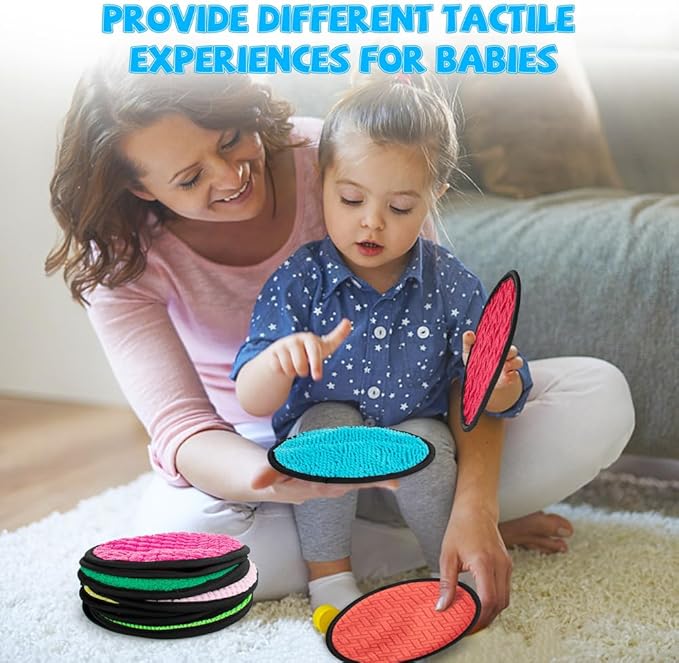 16 Set Round Sensory Mini Mats Textured Sensory Tiles - Sensory Toys for Autistic Children, Babies and Toddlers with Sensory Issues - Tactile Sensory Walls Sensory Mats for Fidgeting Activity