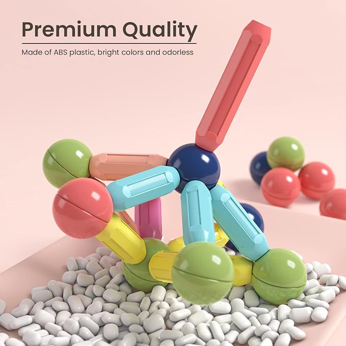 BAKAM Magnetic Building Blocks for Kids Ages 4-8, STEM Construction Toys for Boys and Girls, Large Size Magnetic Sticks and Balls Game Set for Kid’s Early Educational Learning (25PCS) - Image 5