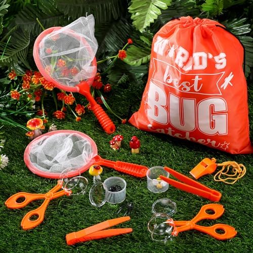 Silipull Bug Catching Kit for Kid Outdoor Explorer Kit Include Catching Scissor Tong Tweezer Clamp Bug Cage Whistle Insect Net Drawstring Bag for Boy Girl Educational Adventure Hunting (Orange,48 Pcs) - Image 4