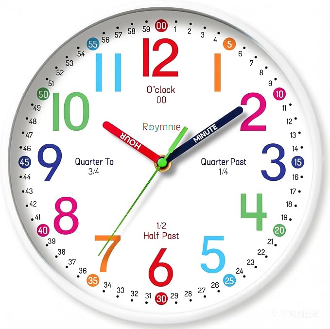 Roymnie Wall Clock 8" for Kids Learning Battery Operated Teaching Silent by Unknown