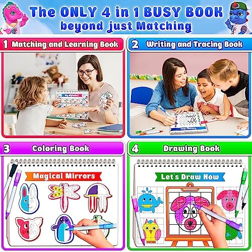 Curious 2 Learn Busy Book for Toddlers 3-5 – Montessori Preschool Learning Activities, Velcro Sensory Toy, Travel Toys Airplane Car, 28 Activities with Carry Bag & Markers – Pre-K Gift Boys Girls - Image 5