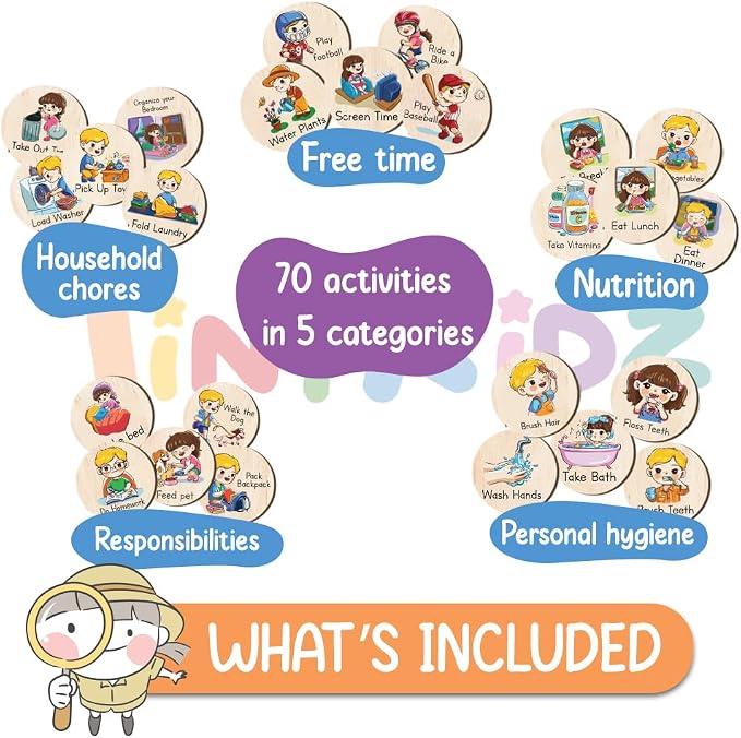 Wooden Chore Chart for Kids Visual Schedule, Routine Chart for Kids, Morning Bedtime Routine Chart for Toddlers Ages 2-4, Daily Kids Schedule Board for Home (04) - Image 4