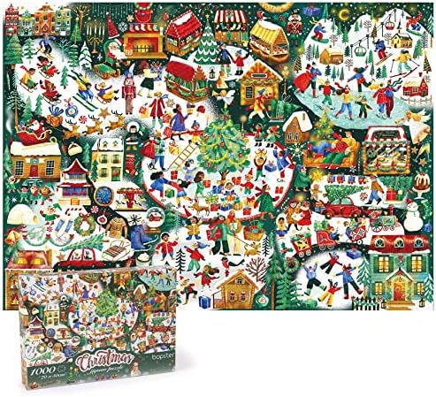 bopster 1000-Piece Christmas Jigsaw Puzzle – Illustrated Holiday Theme for Adults & Kids – Family Fun Puzzle Made from 100% Recycled Cardboard by bopster