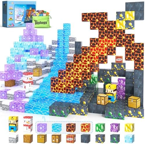 100PCS Large Magnetic Blocks-Build Mine Magnet World Ice Mine Sword Toddlers Toys for Kids Magnet Transparent Building Blocks Sensory Learning Toys for Boys and Girls Ages 3 4 5 6 7 8-12 Birthday Gift by Toylogy