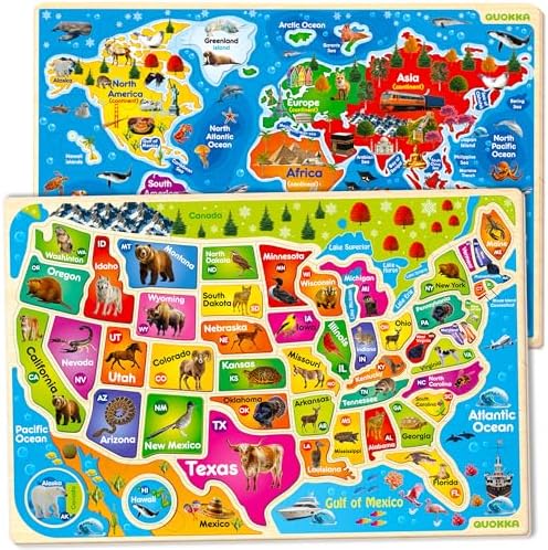 US Map Puzzles for Kids Ages 4-6 - Wooden Toddler Puzzles Ages 3-5 by QUOKKA