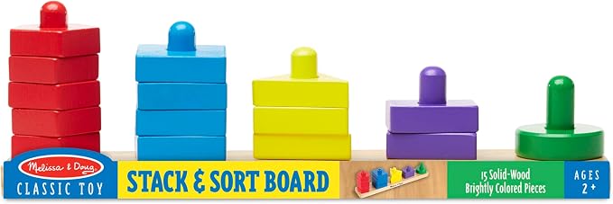 Melissa & Doug Stack and Sort Board - Wooden Educational Toy With 15 Solid Wood Pieces - Image 6