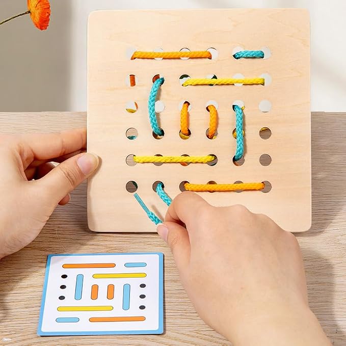 EduLand Montessori Montessori Practical Life Montessori-Inspired Sewing Lacing Weaving Wooden Boards with Lacing Ropes Pattern Cards Montessori Sewing Boards for 2 3 4 5 6 7 8 Years Old Toy Gift Set - Image 3