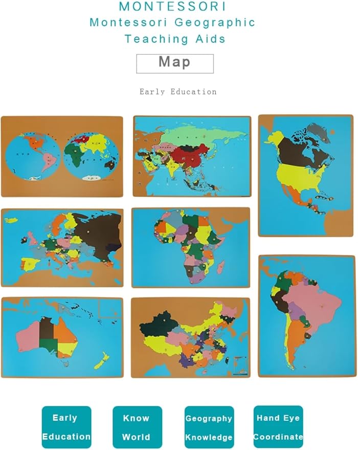 Scientific Culture World Puzzles Map with Knob 3D Puzzle Game Geography Learning Wood Maps Color Board Montessori Scientific Geography World Map Educational Teaching Toys (North America) - Image 2