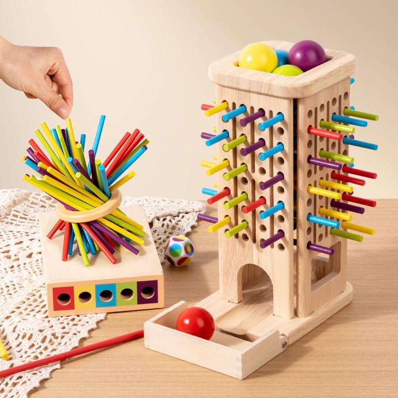 Montessori Game Wooden Board Game, 40 Colorful Wooden Sticks Dice Game Math Educational Toys for 3 4 5 6 Years Old,Math Educational, Fine Motor Skill Toy for Girls Boys, Gift for Kids by Unknown