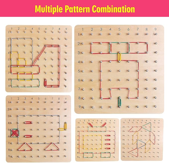 Wooden Geoboards - Montessori STEM Toy with Pattern Cards for Kids Ages 3+ - Image 3