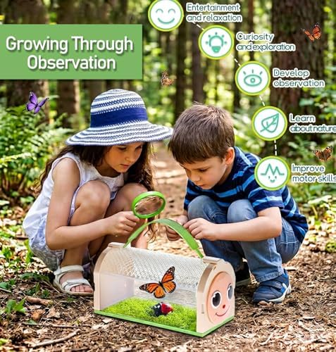 Bug Catcher for Kids Bug Catching Kit,Critter Habitat Box Insect Collecting,Includes Carrying Handle and Easy-Access Door,with Bug Tong,Tweezer & Magnifying Glass,Gift for Boys and Girls - Image 3