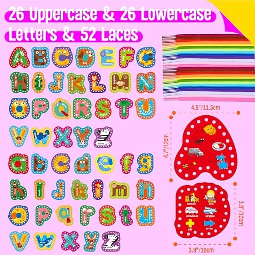 52 PCS Lacing Cards, 26 Double-Sided Uppercase & Lowercase Sewing Cards with 52 Colorful Laces, Imagination Development Lacing Toy Games Educational and Learning Activity for Preschoolers, Children - Image 2