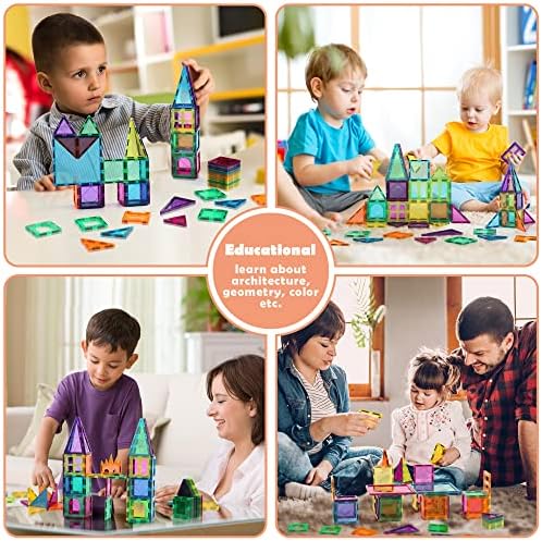 cossy 32Pcs Magnet Tiles Magnetic 3D Building Blocks Set Educational Construction Toys for 3+ Year Kids with Stronger Magnets, Rivets-Fastened, Inspirational, Recreational, Educational, Conventional - Image 2