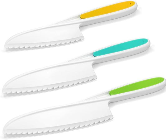 Montessori Toddler Knife Set-3PCS Kids Safe Knives for Real Cooking Kids Cooking Sets Real Cooking Kitchen Tools Toddler Friendly Knives