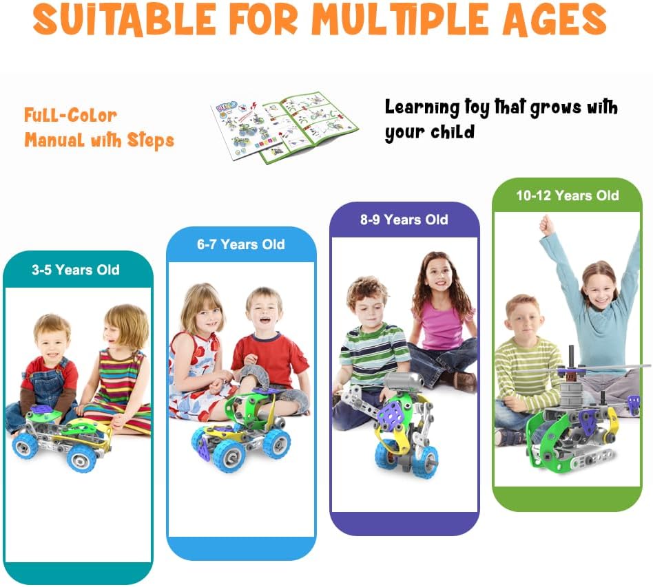 107Pcs Motorized Erector Sets for Kids Ages 4 5 6 7 8+,STEM Building Toys for Boys Girls 3-5 4-8 5-7 6-8 Year Old,Engineering Kit,Electric Motor,Creative Educational Gift Learning Activities - Image 5