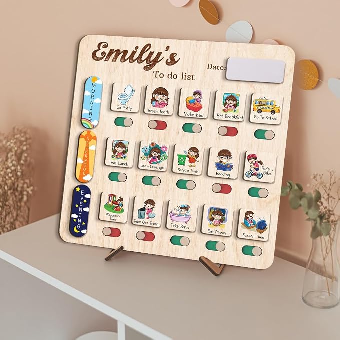 Wooden Chore Chart for Kids Visual Schedule, Routine Chart for Kids, Morning Bedtime Routine Chart for Toddlers Ages 2-4, Daily Kids Schedule Board for Home (14) - Image 5