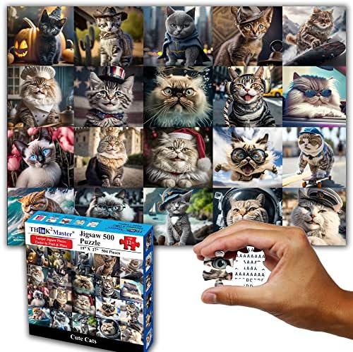 Think2Master Cute Cats 500 Pieces Jigsaw Puzzle Featuring Large Pieces & heartwarming Kittens. for Adults, Seniors & Families. Great Gift 13+ Size: 26.8” x 18.9” by Think2Master