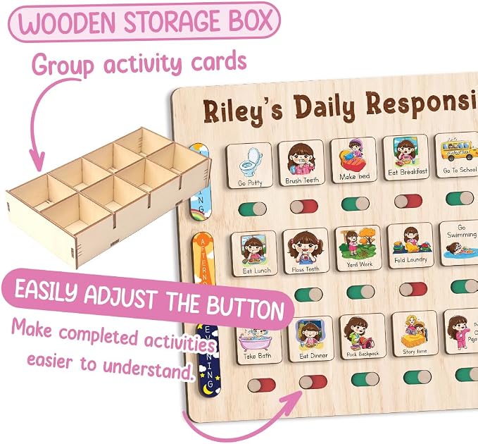 Wooden Chore Chart for Kids Visual Schedule, Routine Chart for Kids, Morning Bedtime Routine Chart for Toddlers Ages 2-4, Daily Kids Schedule Board for Home (18) - Image 4