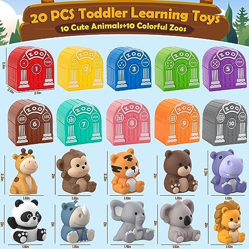 Learning Toys for 1,2,3 Year Old Toddlers, 20Pcs Safari Animals Toys Montessori Counting, Matching & Sorting Fine Motor Games, Christmas Birthday Easter Gift for Baby Boys Girls Age 12-18 Months - Image 5